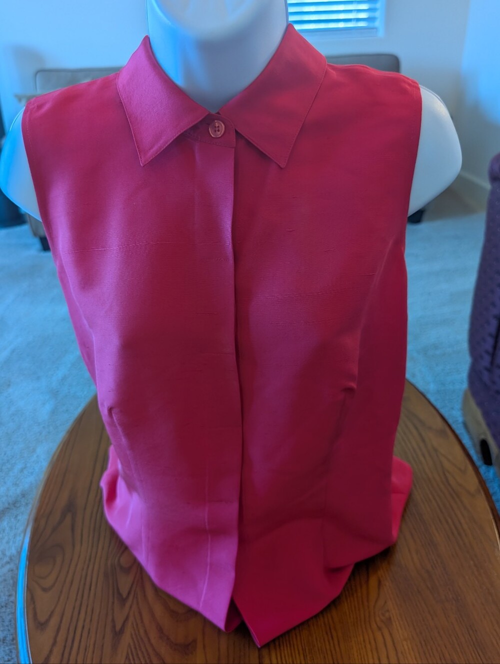 Silk Sleeveless Button-Front Hot Pink Blouse, Size 12